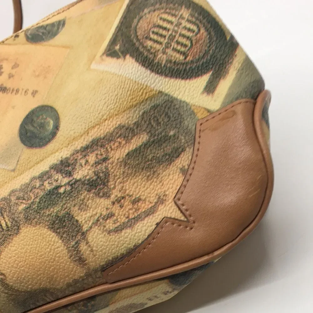 Roccobarocco Italian Coated Canvas Y2K bag with currency print